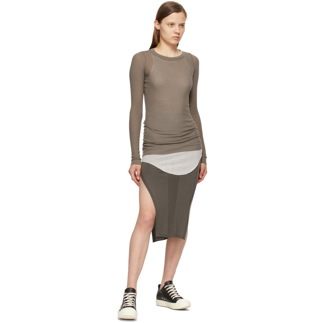 Rick Owens Grey Silk Rib Long Sleeve T-Shirt