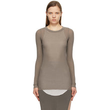 Rick Owens Grey Silk Rib Long Sleeve T-Shirt - T-shirt à manches longues de la côte de soie grise Rick Owens - 릭 오웬스 그레이 실크 리브 긴 소매 티셔츠