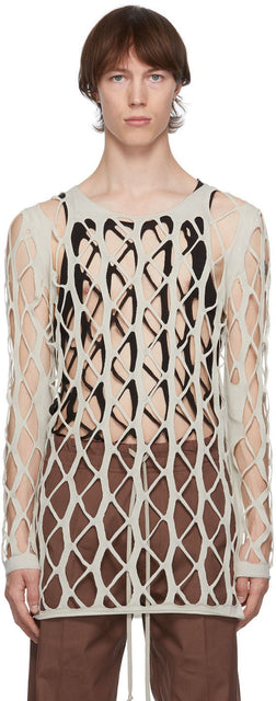 Rick Owens Off-White Net Sweater - Pull net hors blanc de Rick Owens - Rick Owens 오프 화이트 넷 스웨터