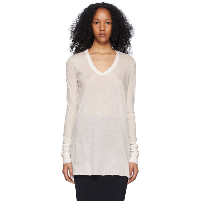 Rick Owens White Cotton Unstable Long Sleeve T-Shirt - Rick Owens T-shirt à manches longues ostables en coton blanc - Rick Owens 화이트 코튼 불안정한 긴 소매 티셔츠