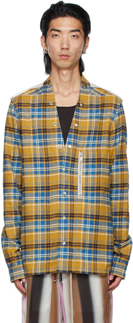 Rick Owens Yellow Plaid Larry Shirt - Rick Owens Jaune Plaid Larry Shirt - 릭 Owens 노란색 격자 무늬 래 셔츠입니다