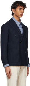 Ring Jacket Navy Wool Herringbone Double-Breasted Blazer