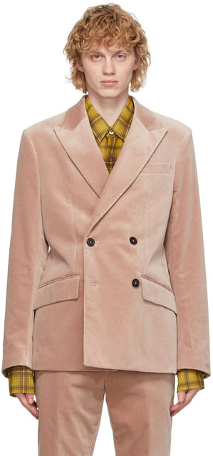 Rochas Homme Pink Velvet Double-Breasted Blazer - ROCHAS HOMME Blazer à double boutonnage Velvet rose - Rochas Homme Pink Velvet 더블 브레스트 블레이저