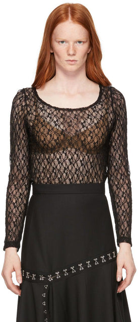 Rokh Black Lace Long Sleeve T-Shirt - T-shirt à manches longues en dentelle noire Rokh - Rokh 블랙 레이스 긴 소매 티셔츠