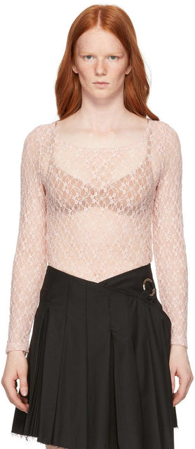Rokh Pink Lace Long Sleeve T-Shirt - T-shirt à manches longues de la dentelle rose ROKH - Rokh 핑크 레이스 긴 소매 티셔츠