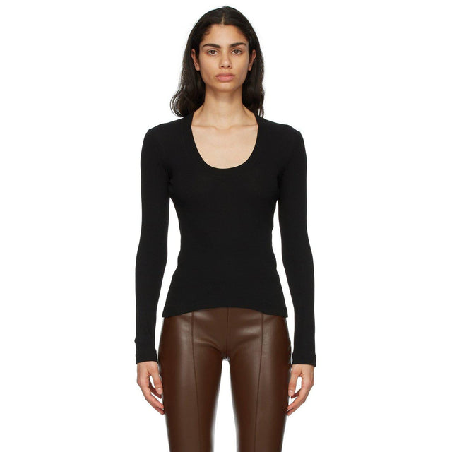 Rosetta Getty Black U-Neck Long Sleeve T-Shirt