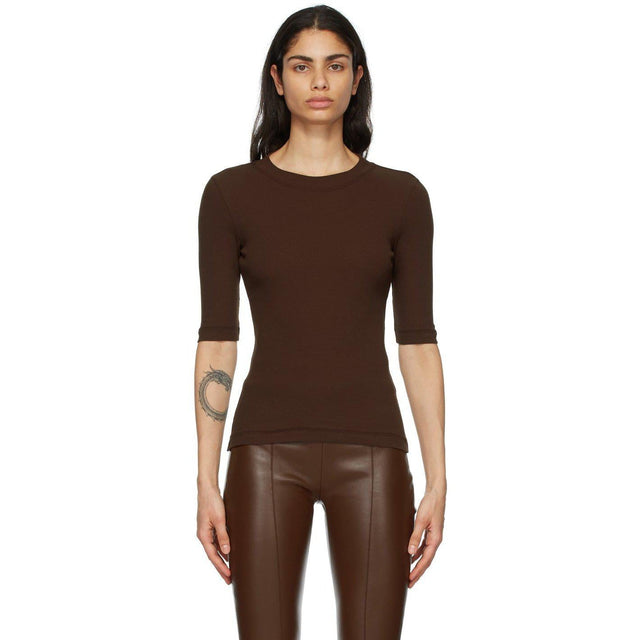 Rosetta Getty Brown Cropped Sleeve T-Shirt