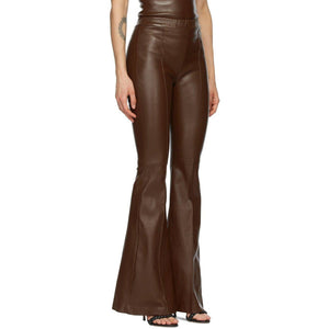Rosetta Getty Brown Leather Pintuck Flare Pants