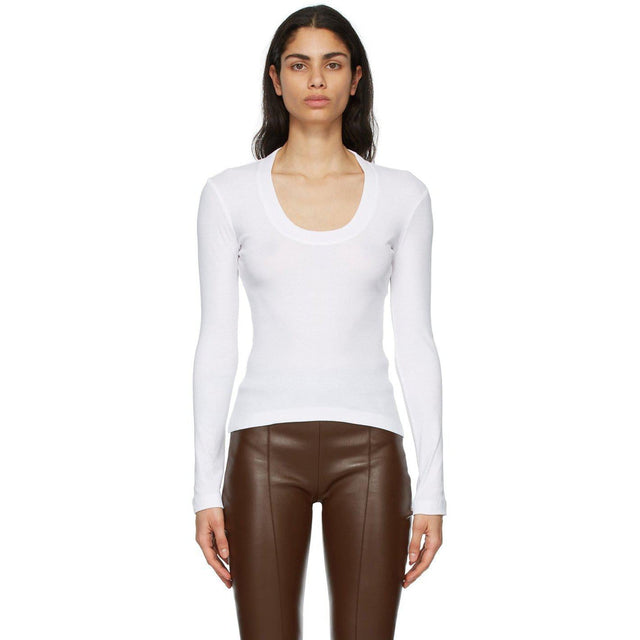Rosetta Getty White U-Neck Long Sleeve T-Shirt