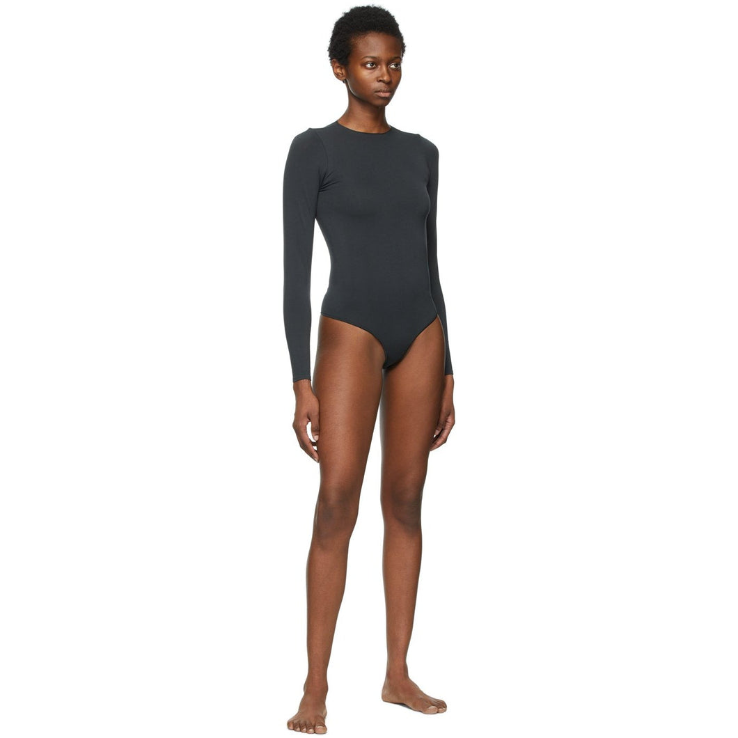 SKIMS Black Essential Thong Long Sleeve Bodysuit