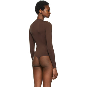 SKIMS Brown Essential Thong Long Sleeve Bodysuit