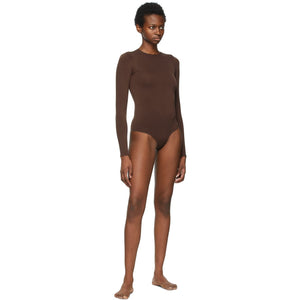 SKIMS Brown Essential Thong Long Sleeve Bodysuit