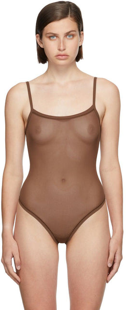 SKIMS Brown Summer Mesh Strappy Bodysuit - Skims Brown Summer Mesh Body Body - 갈색 여름 메쉬 스트라이프 bodysuit.