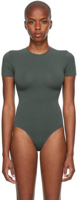 SKIMS Grey Cotton 2.0 Jersey T-Shirt Bodysuit - Skims Body T-shirt en Jersey Grey Coton 2.0 Jersey - 탈지 회색 면화 2.0 저지 T 셔츠 바디 수트