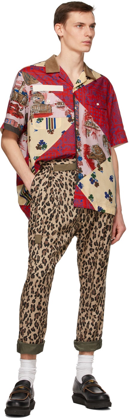 Sacai Beige Leopard Archive Print Mix Trousers