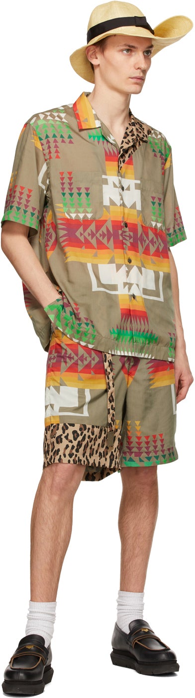 Sacai Beige Mix Print Archive Short Sleeve Shirt