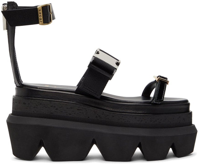 Sacai Black Buckles Wedge Sandals - Sandales compensées Sacai Black Buckles - Sacai Black 버클 웨지 샌들