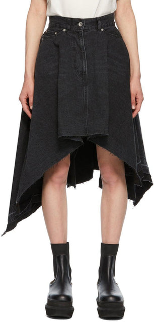 Sacai Black Denim Draped Asymmetric Skirt - Jupe asymétrique drapée drapée en denim noir sacai - Sacai Black Denim Draped Asymmetric Skirt.