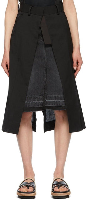 Sacai Black Denim Suiting Combo Skirt - Jupe combinée de denim noire Sacai - 사마이 블랙 데님 콤보 스커트를 적합합니다