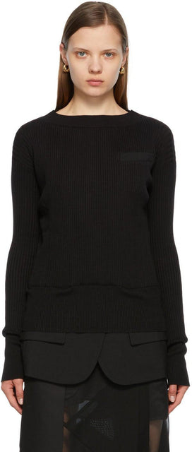 Sacai Black Knit Suiting Pullover Sweater - Pull pull en tricot noir sacai - Sacai 블랙 니트 슈팅 풀오버 스웨터를 니트