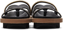 Sacai Black Leather Wedge Thong Sandals