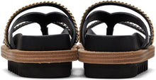 Sacai Black Leather Wedge Thong Sandals