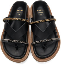 Sacai Black Leather Wedge Thong Sandals