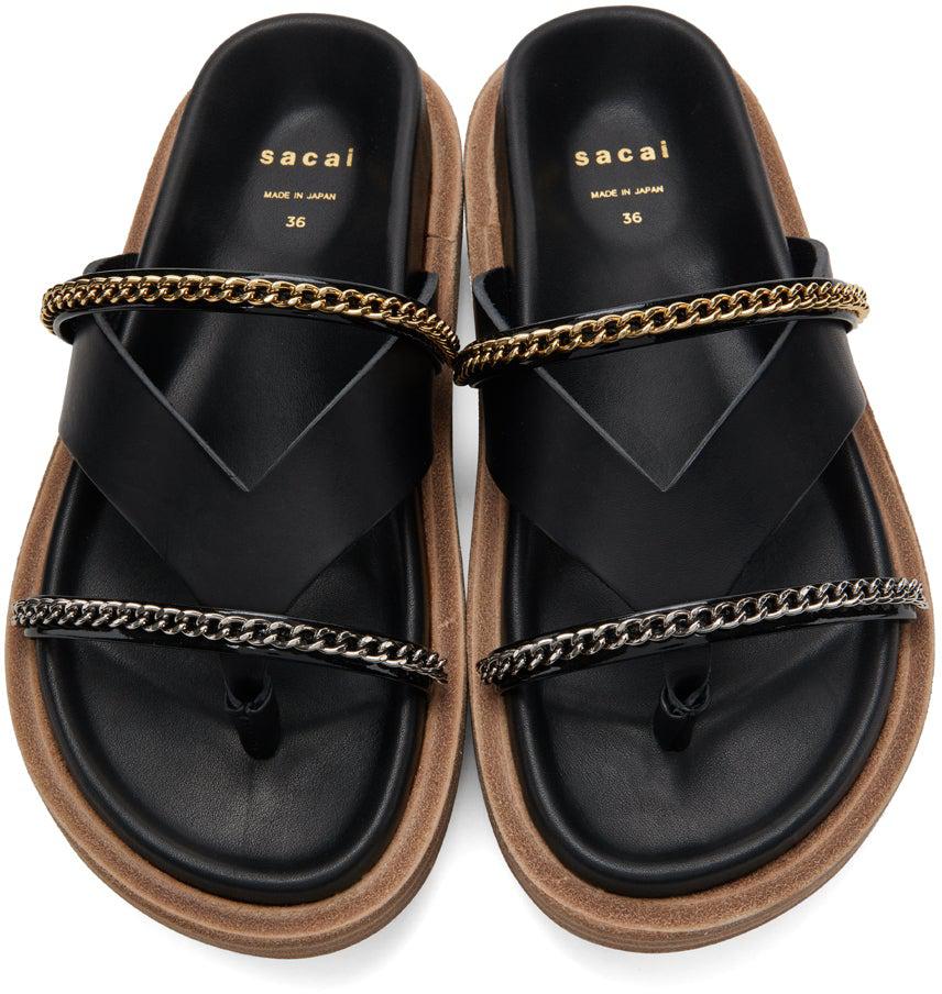 Sacai Black Leather Wedge Thong Sandals – BlackSkinny