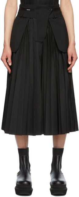 Sacai Black Poplin Pleated Skirt - Jupe plissée de popeline noire Sacai - Sacai Black Poplin Pleated Skirt