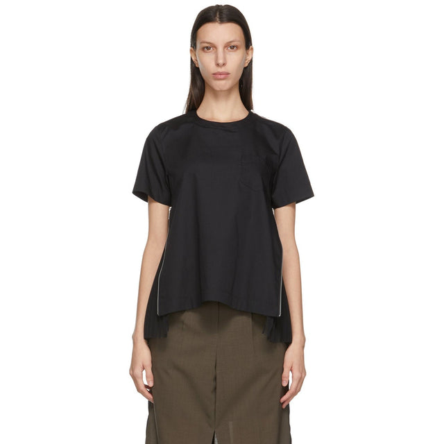 Sacai Black Poplin Zip T-Shirt - T-shirt ZIP POPLIN NOIRE SACAI - Sacai Black Poplin 지퍼 티셔츠