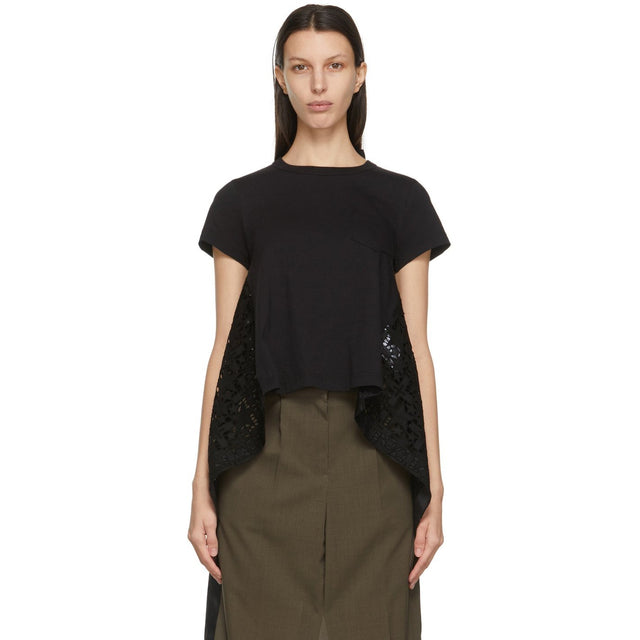 Sacai Black Star Lace Drape T-Shirt - T-shirt Drape de dentelle Sacai Black Star Dace - 사마이 블랙 스타 레이스 드레이프 티셔츠