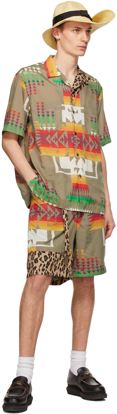 Sacai Khaki Archive Print Mix Shorts