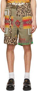 Sacai Khaki Archive Print Mix Shorts - Short de Mélange d'archives Sacai Khaki - Sacai Khaki 아카이브 인쇄 믹스 반바지