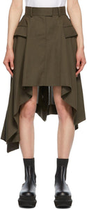 Sacai Khaki Asymmetric Draped Suiting Skirt - Jupe de drapée asymétrique Sacai Kaki - Sacai Khaki Asymmetric Draped Suiting Skirt.