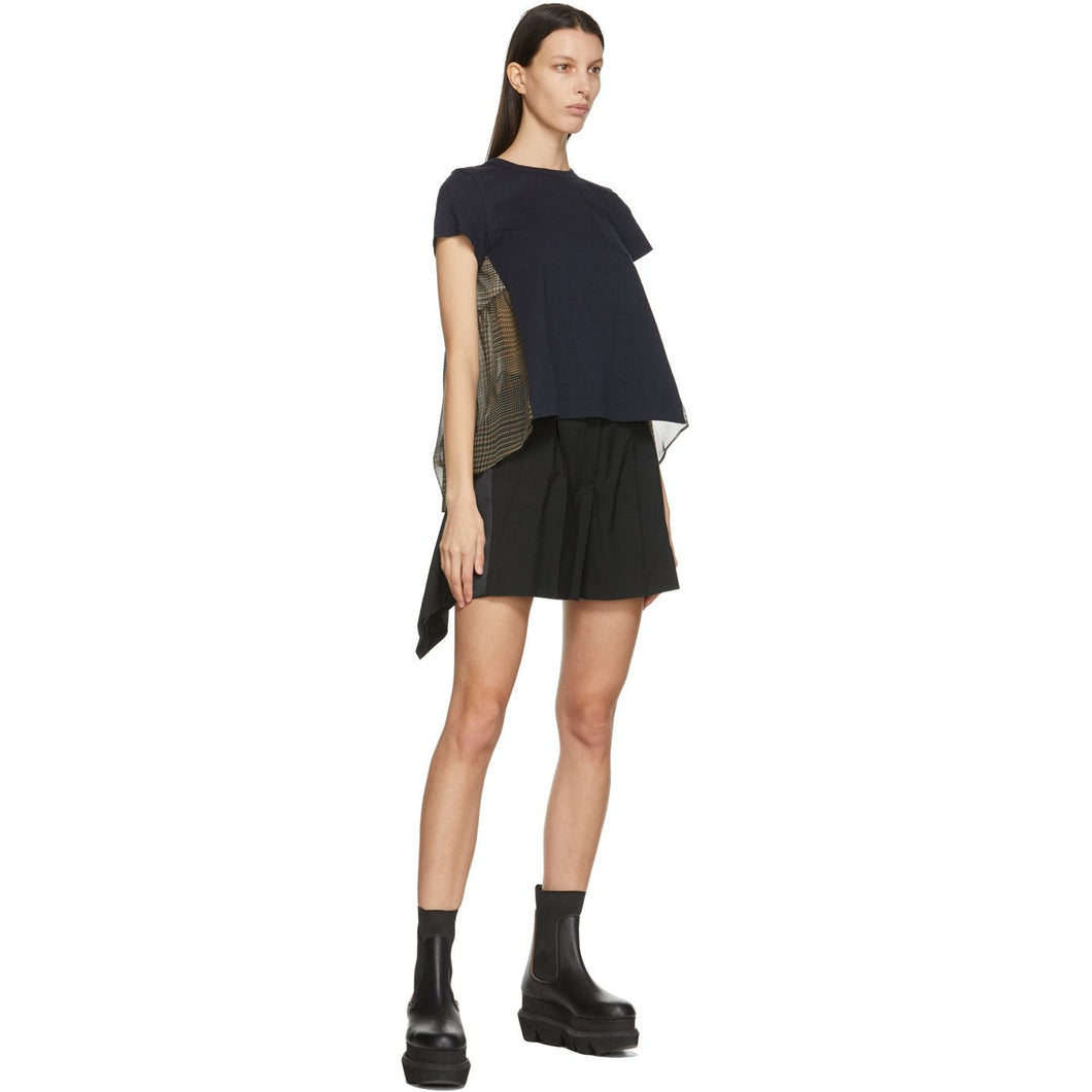 Sacai Navy Glencheck Back T-Shirt