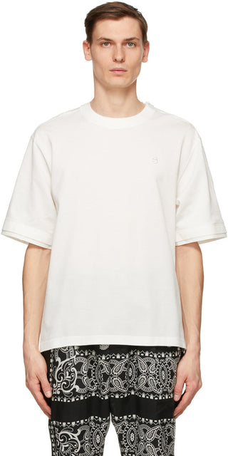 Sacai White Cotton Pullover T-Shirt - T-shirt pull en coton blanc sacai - Sacai White Cotton Pullover 티셔츠