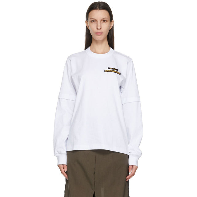 Sacai White Hank Willis Thomas Edition Graphic Long Sleeve T-Shirt - T-shirt à manches longues graphique de Sacai blanc Hank Willis Thomas Edition - Sacai White Hank Willis Thomas Edition 그래픽 긴 소매 티셔츠