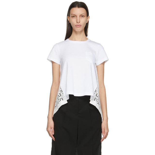 Sacai White Lace Star Drape T-Shirt - T-shirt de drapé de dentelle de la dentelle blanche Sacai - Sacai White 레이스 스타 드레이프 티셔츠
