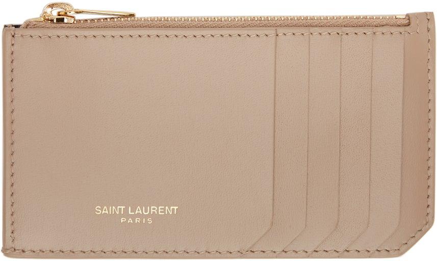 Leather card wallet Saint Laurent Beige in Leather - 34177524