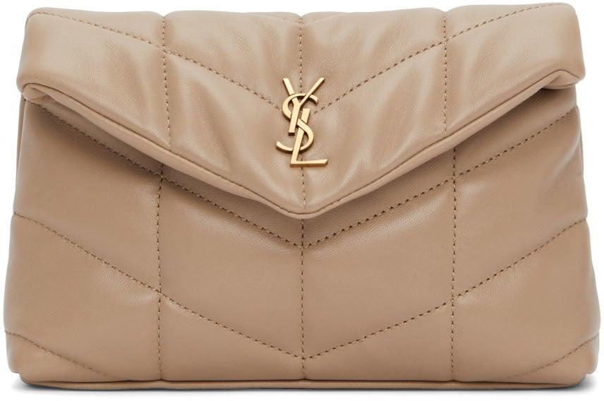 Saint Laurent Beige Quilted Small Puffer Pouch BlackSkinny