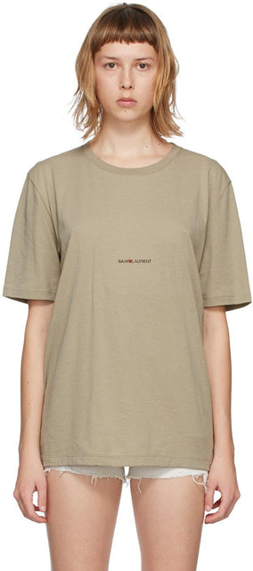 Saint Laurent Beige Rive Gauche Logo T-Shirt - Saint Laurent Beige Rive Gauche Logo T-shirt - Saint Laurent Beige Rive Gauche 로고 티셔츠