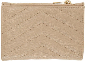 Saint Laurent Beige Small Compact Monogramme Wallet