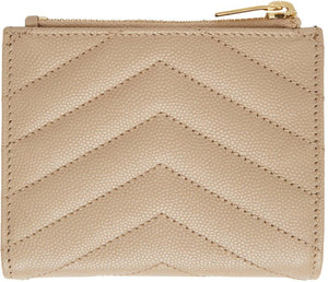 Saint Laurent Beige Zipped Monogramme Wallet