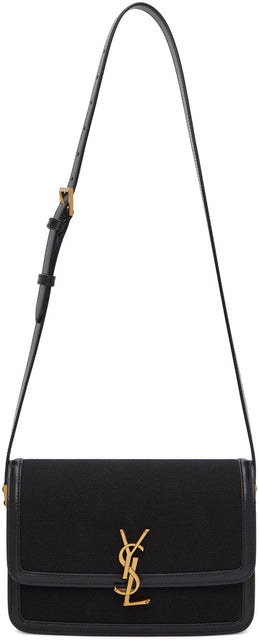 Saint Laurent Black Canvas Medium Solferino Bag - Sac de solférino moyen Saint Laurent noir - 세인트 로트 블랙 캔버스 중형 Solferino Bag.