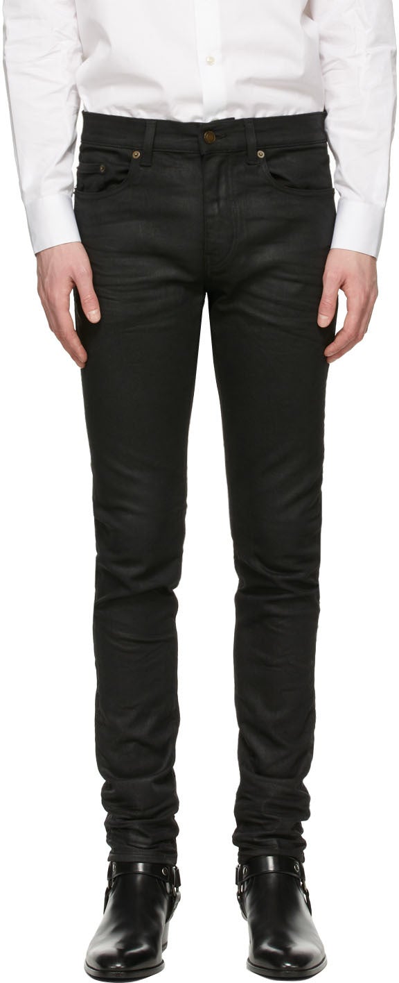 パンツ Saint Laurent Coated Skinny denim Saint Laurent Black Coated Skinny-Fit Jeans – BlackSkinny