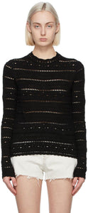 Saint Laurent Black Cotton Crochet Sweater - Saint Laurent Pull au crochet en coton noir - 세인트 로렌트 블랙 코튼 크로 셰 뜨개질 스웨터