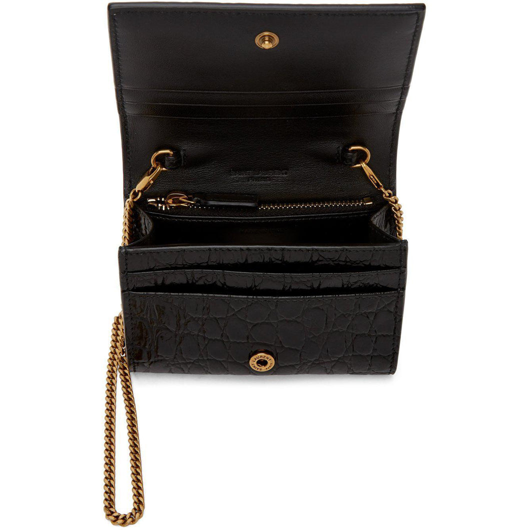 Saint Laurent Black Croc Chain Card Case Bag - Sac de caisse de carte de chaîne croc noir Saint Laurent - 세인트 라이 렌트 블랙 악어 체인 카드 케이스 백