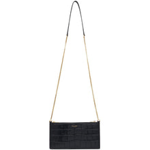 Saint Laurent Black Croc Double Pocket Wallet Bag