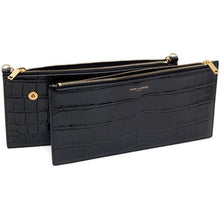 Saint Laurent Black Croc Double Pocket Wallet Bag - Sac de portefeuille double poche à double poche Croc noir Saint Laurent - 세인트 로트 블랙 크로크 더블 포켓 지갑 가방