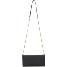 Saint Laurent Black Croc Double Pocket Wallet Bag